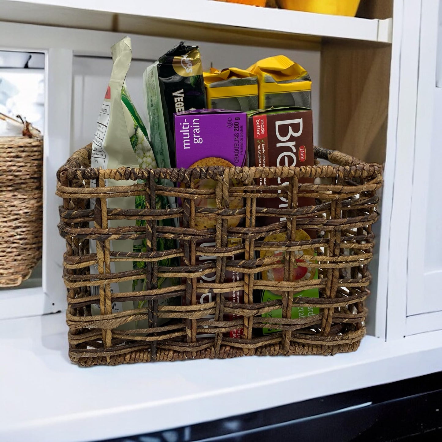 Wrightmart Storage Baskets, Natural Handwoven Seagrass Set of 3, Decorative Home Organizer for Shelves, Pantry, Living Room, Bedroom, Office (Natural Abaca Weave)