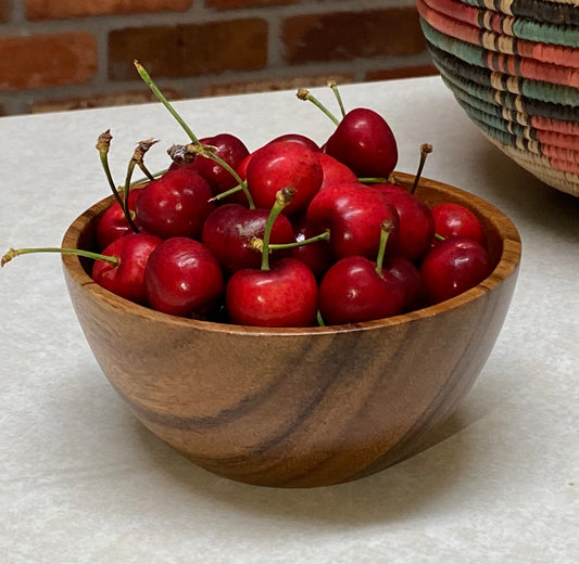 Acacia Wood Bowls, 5" Set of 4, Handcrafted Round Wood Bowls