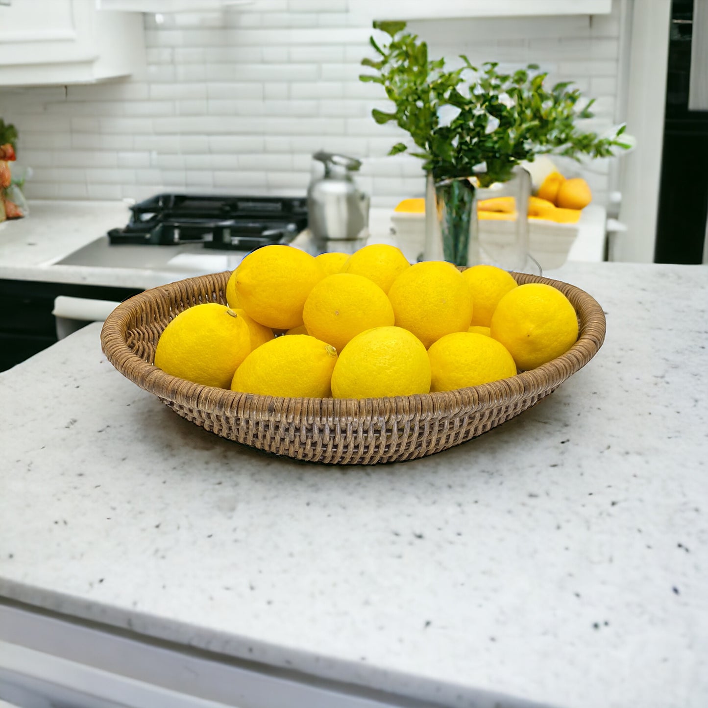 Wrightmart Oval Wicker/Abaca Basket – Natural Decorative Centerpiece for Serving Fruit, Bread, and Storage – Ideal for Kitchen, Dining, and Coffee Tables