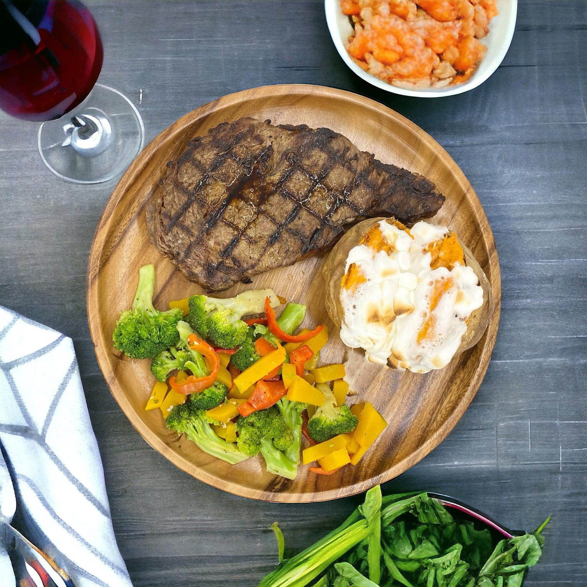 Wooden Plate Acacia Streak Plate Round Dinner Food Serving Platter Durable Joint Free Continuous Grains