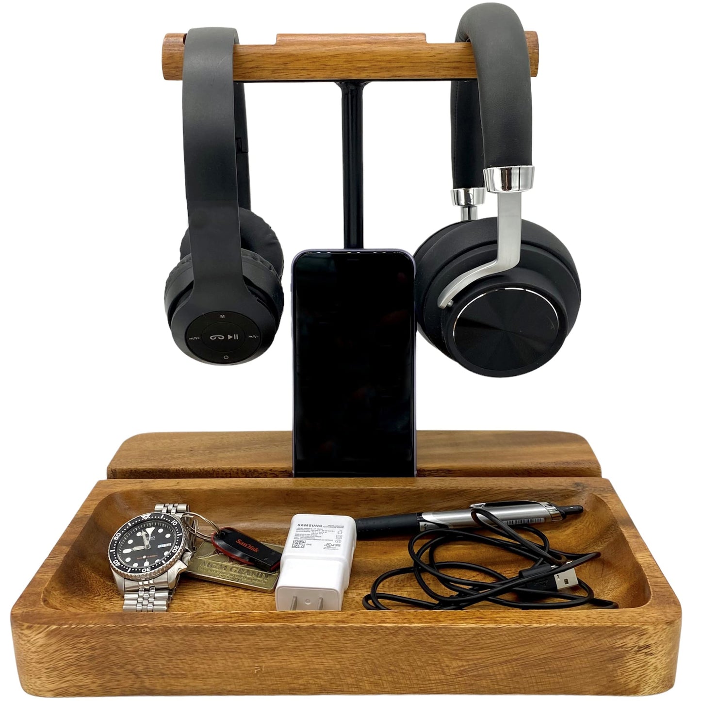 WRIGHTMART Wooden Headphone Stand for Over-Ear Headphones, Cell Phone, iPad, iPhone, Compatible with Bose, Beats, Sony, Sennheiser, Made from Beautiful Acacia Wood