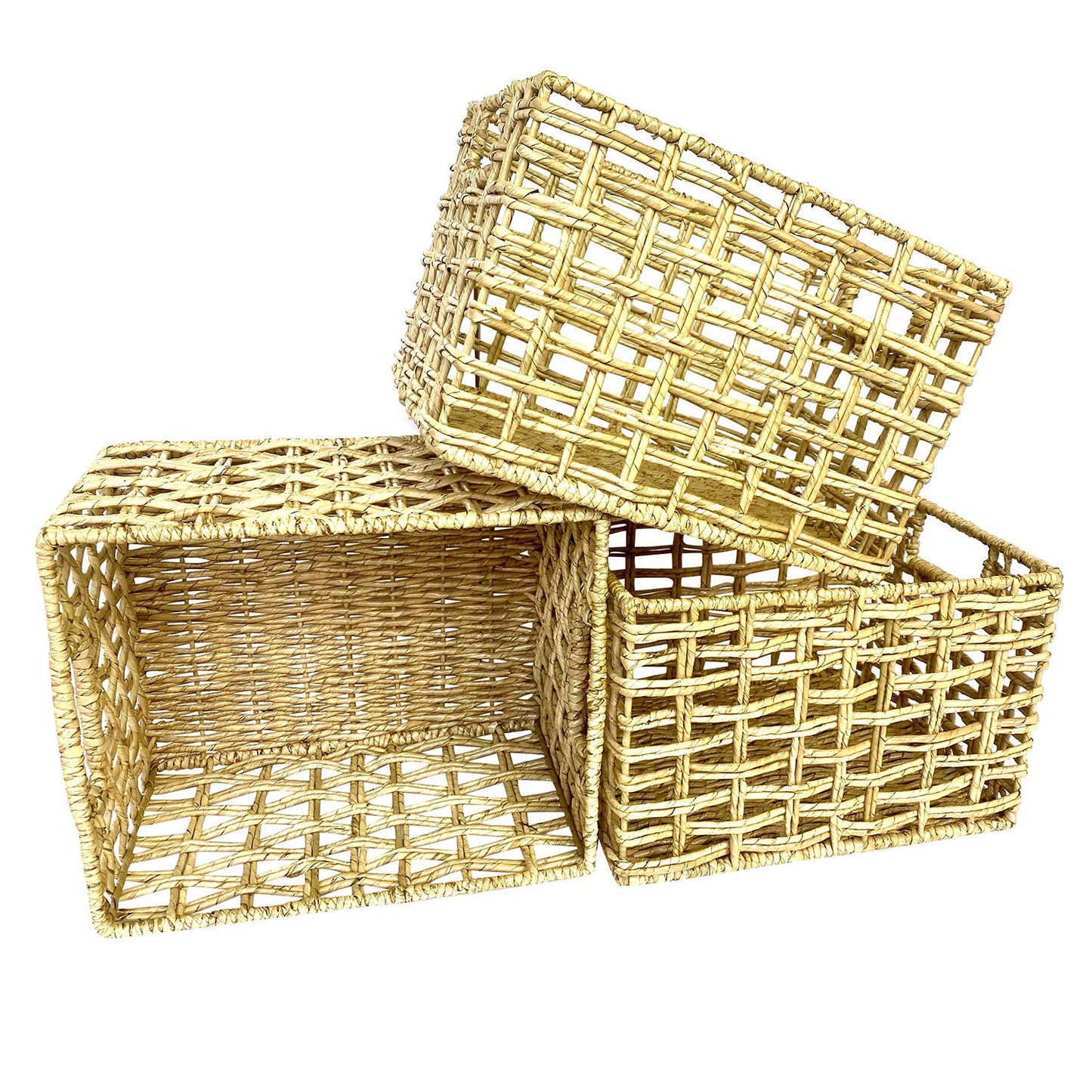 Wrightmart Storage Baskets, Natural Handwoven Seagrass Set of 3, Decorative Home Organizer for Shelves, Pantry, Living Room, Bedroom, Office (Natural Abaca Weave)