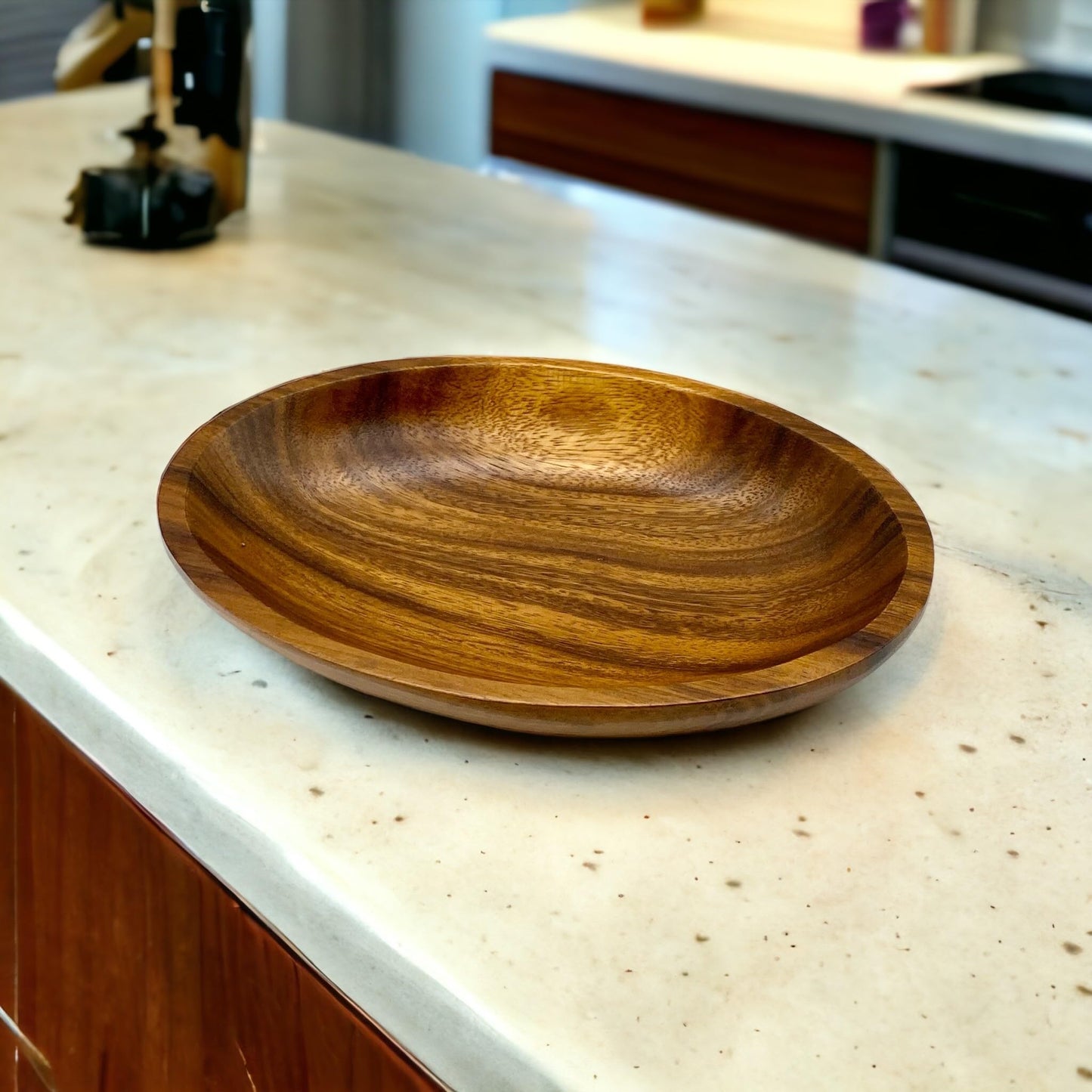 Small Oval Acacia Bowls – Serving Dish for Salad, Fruit, Bread, Dough Rising, Jewelry & Coin Catchall (10.75" x 7" x 1.5")
