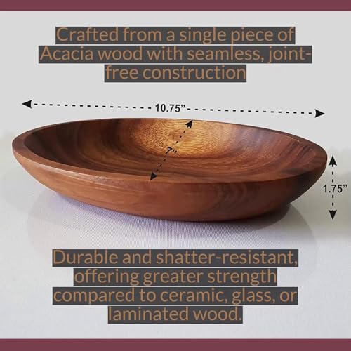 Small Oval Acacia Bowls – Serving Dish for Salad, Fruit, Bread, Dough Rising, Jewelry & Coin Catchall (10.75" x 7" x 1.5")