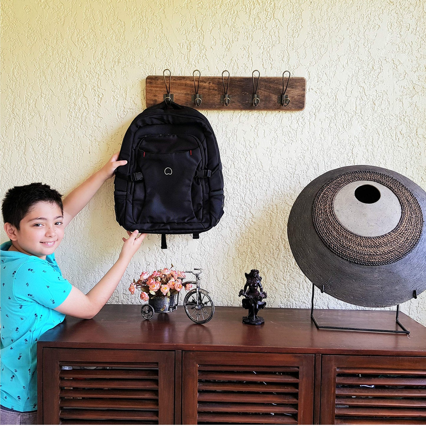 Rustic Farmhouse Wooden Coat Racks – Handcrafted Wall Mounted Hanger Racks with 4–5 Hooks in Reclaimed Wood, Mahogany & Pine, Perfect for Entryway, Hallway, Bedroom, or Bathroom
