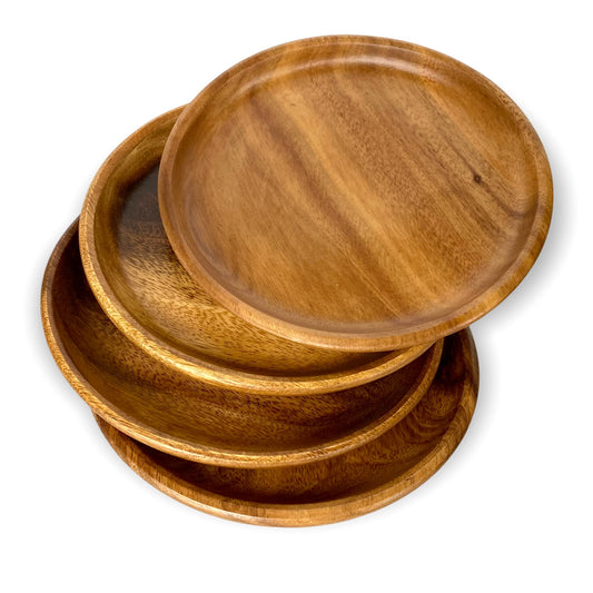 Acacia Wood Round Plates, 6 Inch, Set of 4