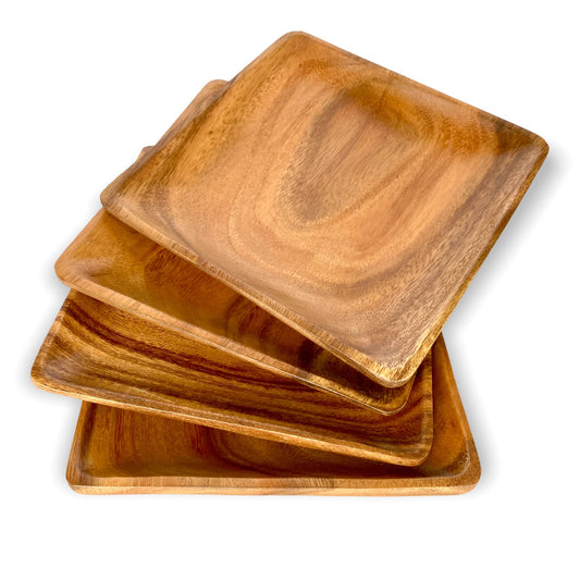 Acacia Wood Square Plates, 6 Inch
