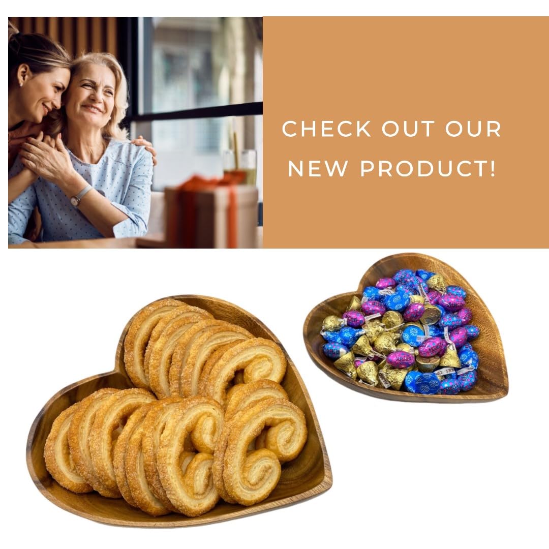 WRIGHTMART Wooden Bowl Set of 2, Heart Shaped, Versatile Bowls for Serving Salads, Nut Mixes, or as Catchall for Jewelry, Rings, and Coins, Durable Acacia Wood Construction, Handcarved