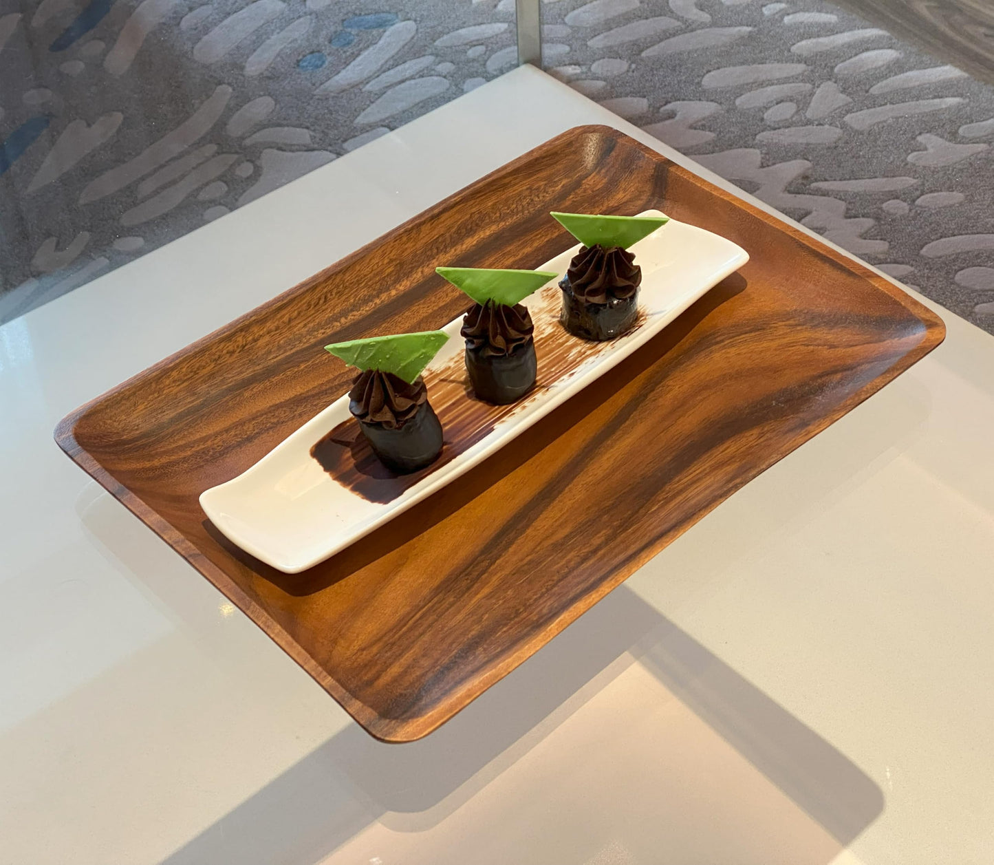 Wrightmart Acacia Wood Cheese Tray and Serving Board with Handles – Large Round Charcuterie Circle Board, Hardwood Platter for Entertaining and Serving, 14" Diameter