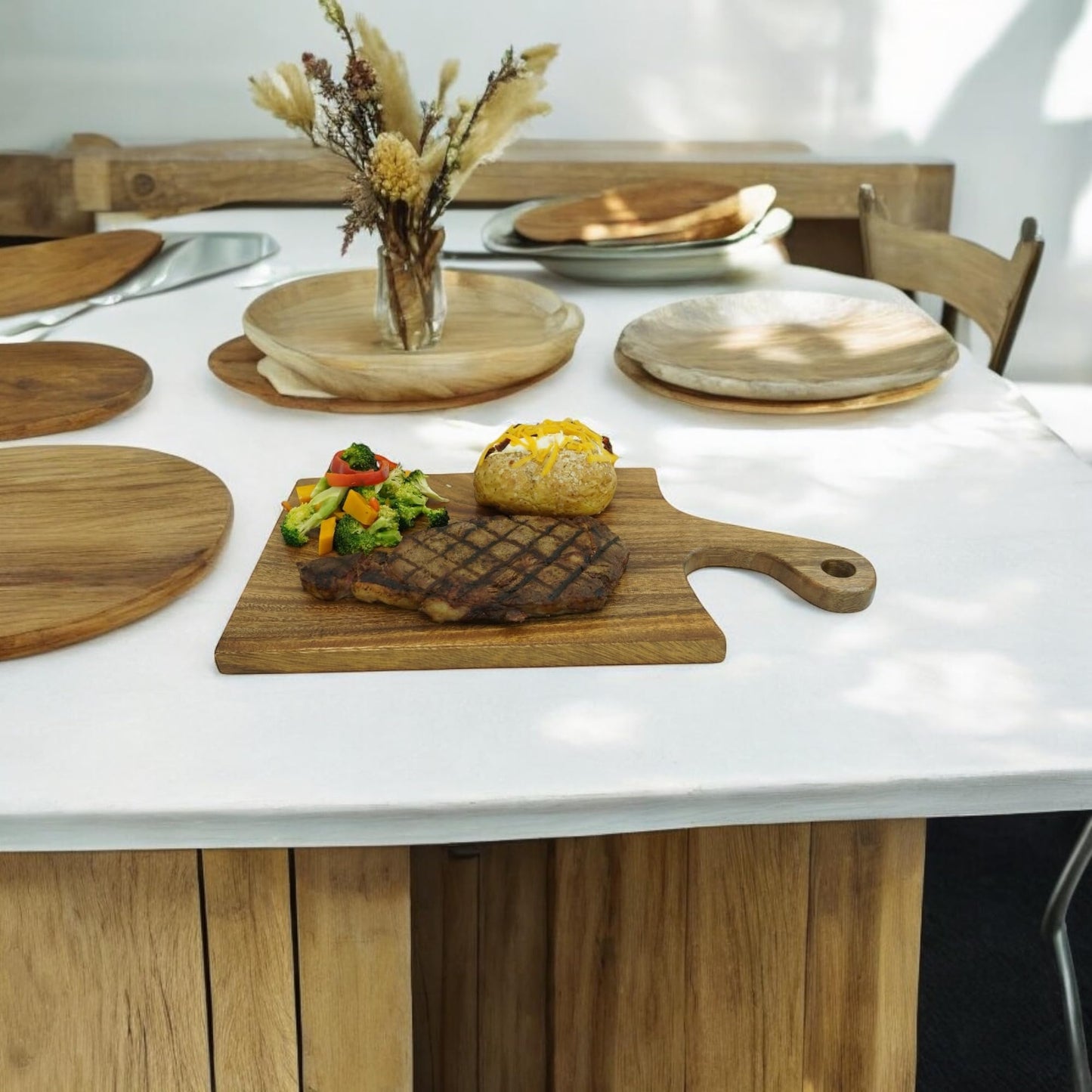 Wood Kitchen Cutting Serving Charcuterie Board with Handle, Handmade, Solid, Joint Free, Double-Sided, Continuous Beautiful Wood Grains