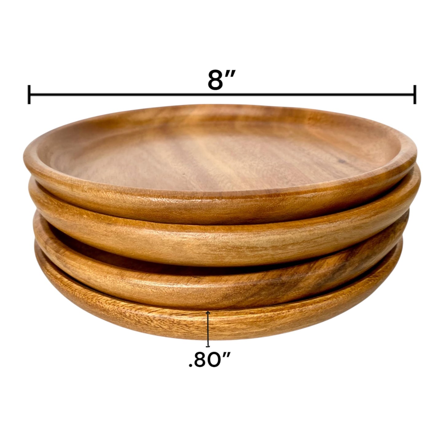 WRIGHTMART Wooden Plates, Set of 4 Wood Servers, Dinnerware Handcrafted of Acacia Hardwood, Versatile Tableware, for Dinner, Lunch, Breakfast, Charger Plate, Platter, Natural