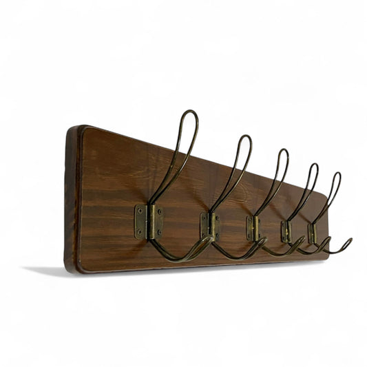 Rustic Farmhouse Wooden Coat Rack – Espresso Pine Finish, 5 Hooks, Handcrafted Wall Mounted Hanger Rack, for Entryway, Hallway, Bedroom, or Bathroom