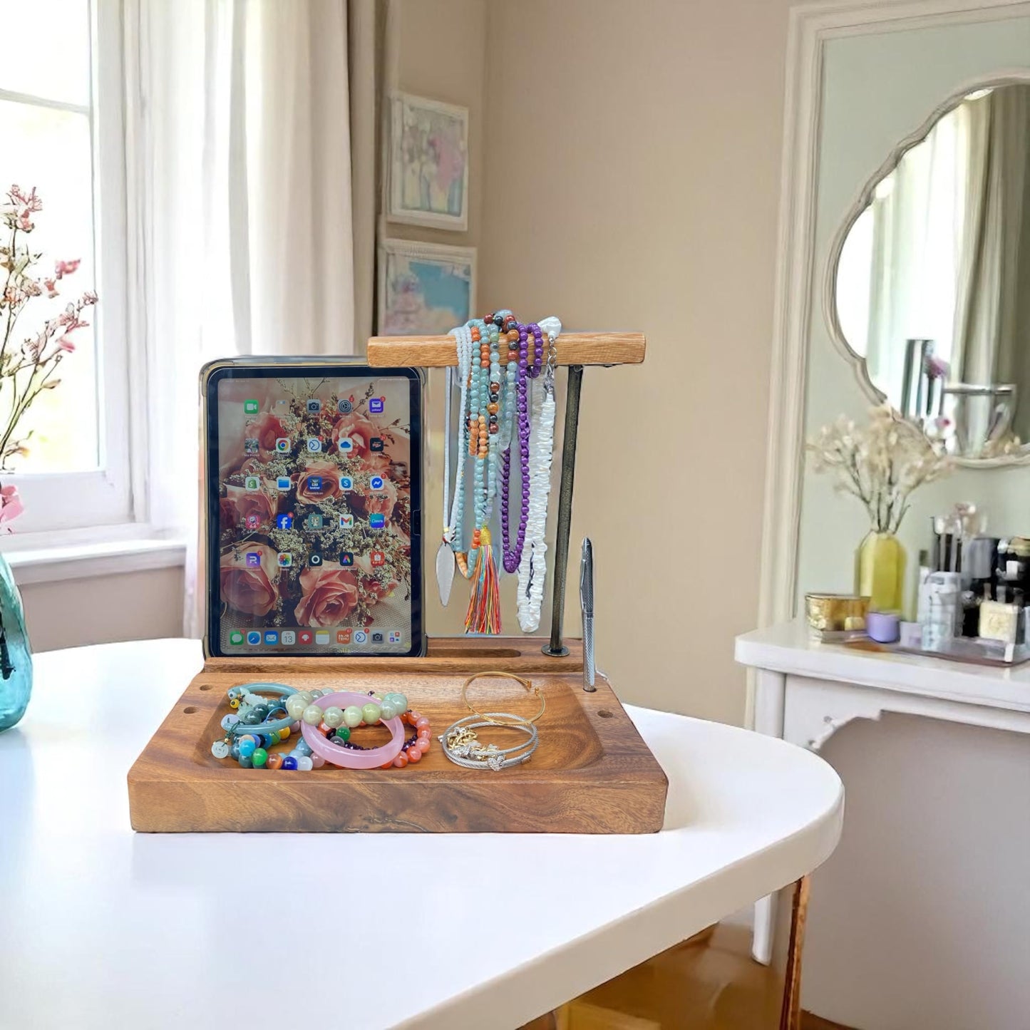 WRIGHTMART Wooden Headphone Stand for Over-Ear Headphones, Cell Phone, iPad, iPhone, Compatible with Bose, Beats, Sony, Sennheiser, Made from Beautiful Acacia Wood