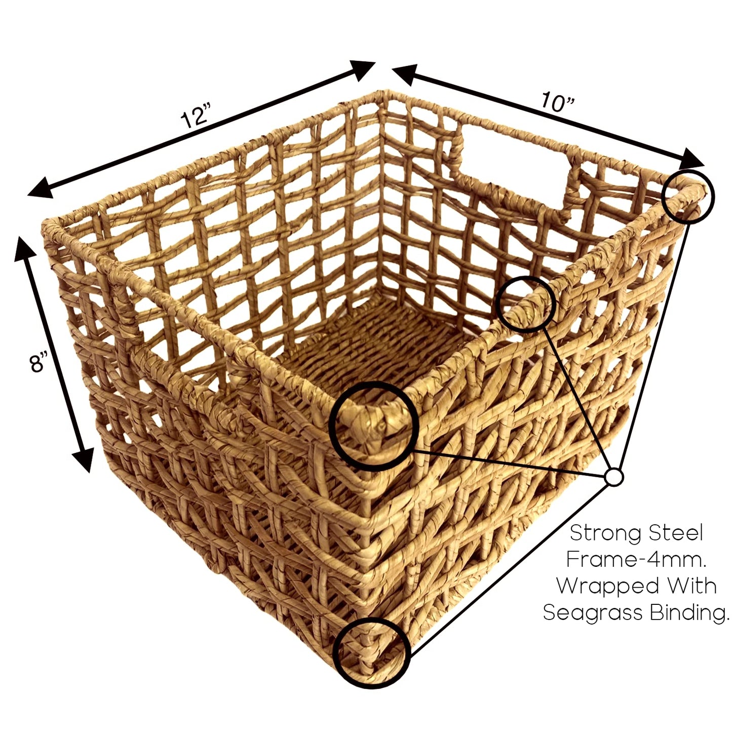 Wrightmart Storage Baskets, Natural Handwoven Seagrass Set of 3, Decorative Home Organizer for Shelves, Pantry, Living Room, Bedroom, Office (Natural Abaca Weave)