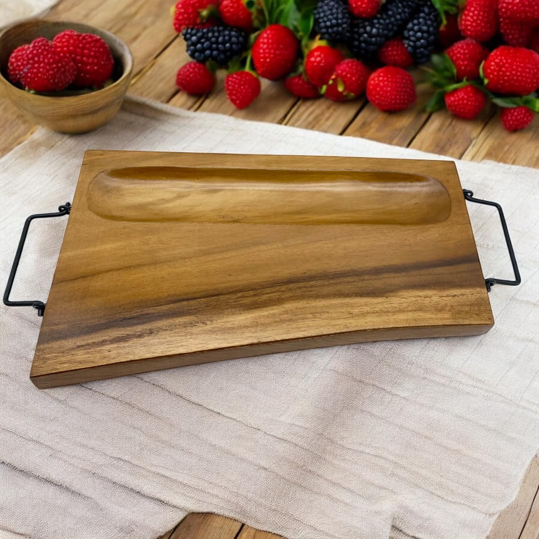 Wood Kitchen Cutting Serving Charcuterie Board with Handle, Handmade, Solid, Joint Free, Double-Sided, Continuous Beautiful Wood Grains