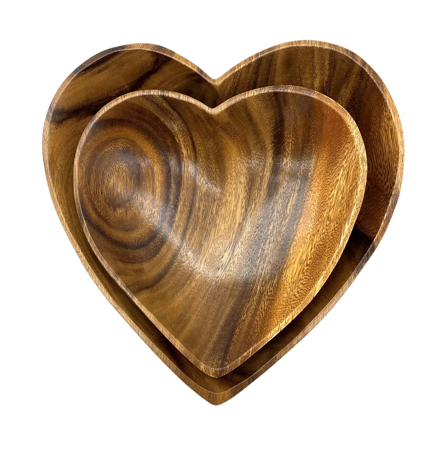 WRIGHTMART Wooden Bowl Set of 2, Heart Shaped, Versatile Bowls for Serving Salads, Nut Mixes, or as Catchall for Jewelry, Rings, and Coins, Durable Acacia Wood Construction, Handcarved