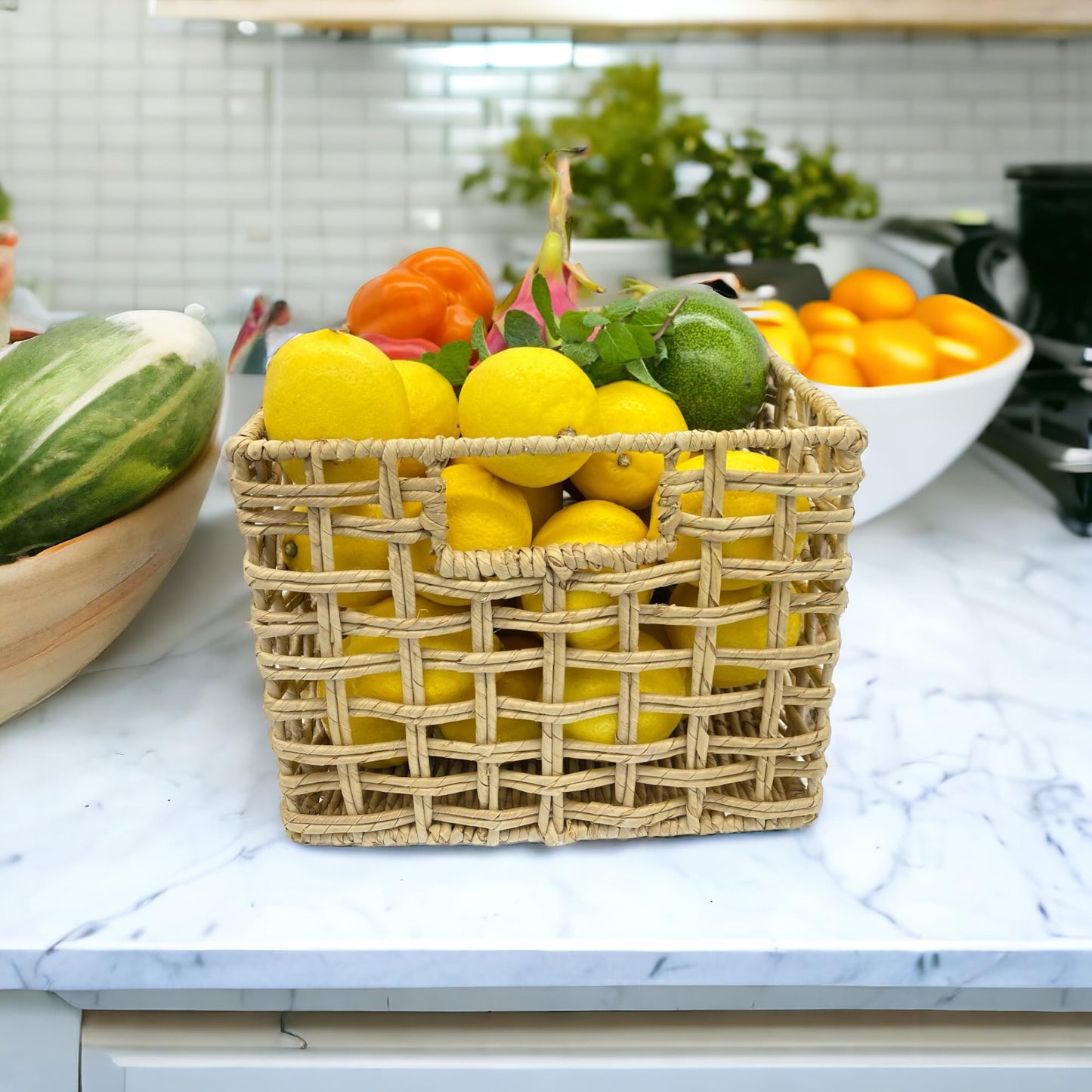 Wrightmart Storage Baskets, Natural Handwoven Seagrass Set of 3, Decorative Home Organizer for Shelves, Pantry, Living Room, Bedroom, Office (Natural Abaca Weave)