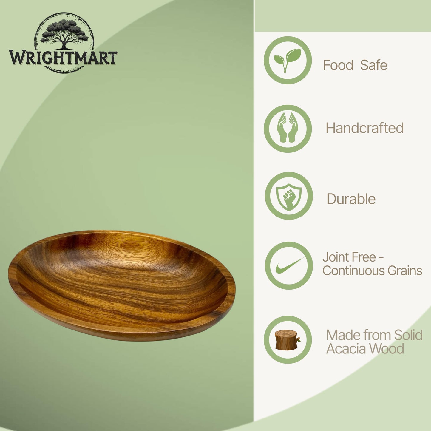 Small Oval Acacia Bowls – Serving Dish for Salad, Fruit, Bread, Dough Rising, Jewelry & Coin Catchall (10.75" x 7" x 1.5")