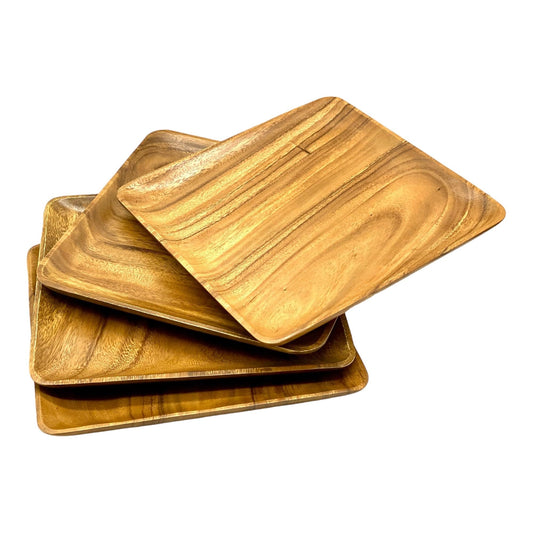 Acacia Wood Square Plates, 12 x 12 Inch, Handmade Solid Wood Dinnerware