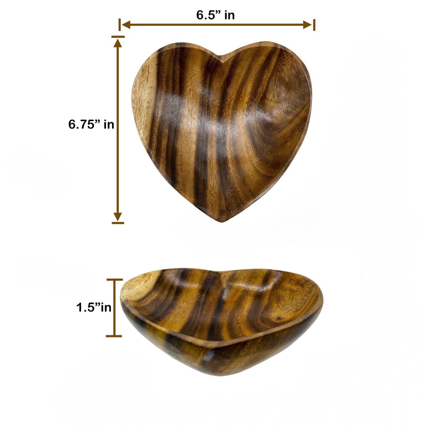 WRIGHTMART Wooden Bowl Set of 2, Heart Shaped, Versatile Bowls for Serving Salads, Nut Mixes, or as Catchall for Jewelry, Rings, and Coins, Durable Acacia Wood Construction, Handcarved