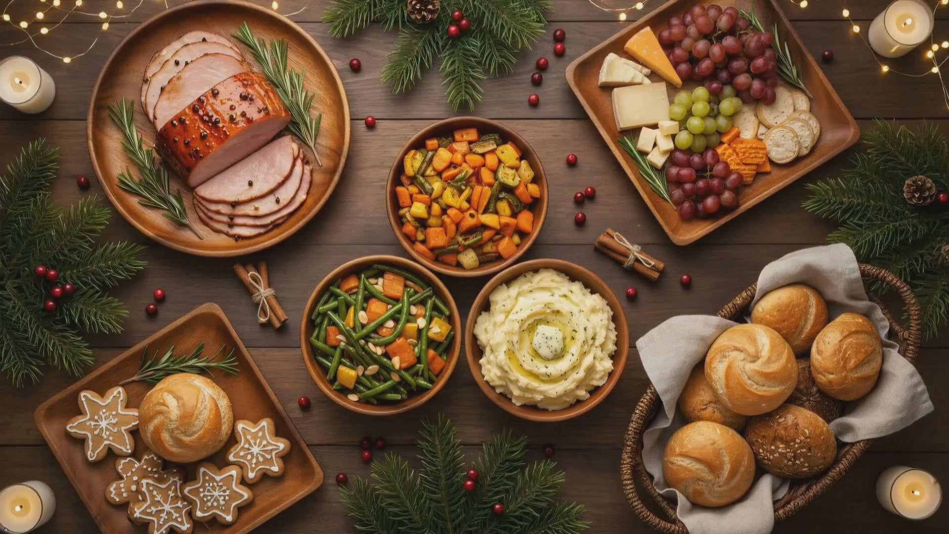 Load video: Cozy holiday season video showcasing a warm, natural wood and woven collection of handcrafted plates, bowls, baskets, and organizers. Soft golden lighting highlights the textures of sustainable materials, evoking warmth, comfort, and festive gifting inspiration.